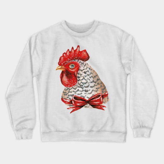 Rooster with a Red Bow Crewneck Sweatshirt by KayleighRadcliffe